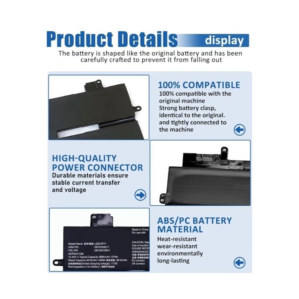 57Wh 4-Cell Battery Lenovo L20C4P71 SB10T83217 5B10W13974 ThinkPad etc.. MSRP$65 - Picture 5 of 7